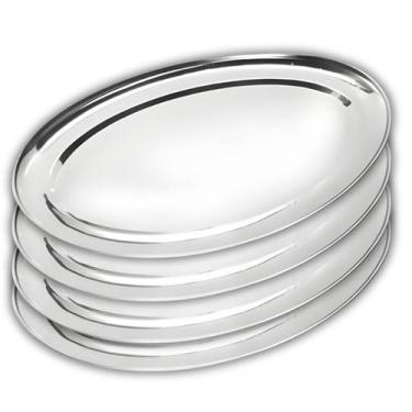 Imagem de Kit 4 Travessas Oval Rasa Aço Inox 35cm Para Servir Alimentos Porções 