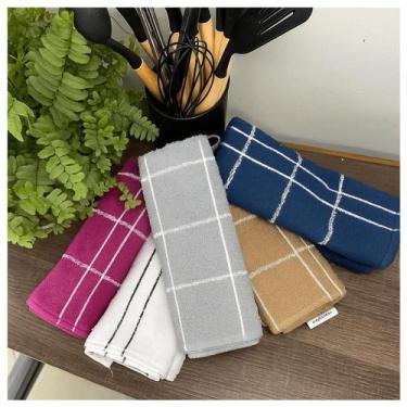 Imagem de Kit 5 Pano Prato Copa Atoalhado Xadrez 100% Algodão Colorido - Genéric