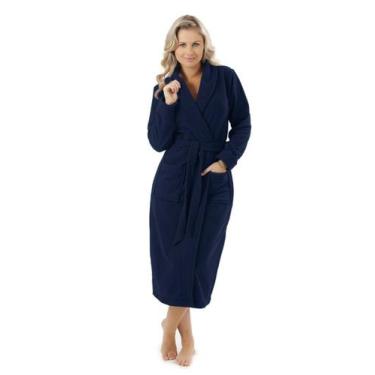 Imagem de Roupão Feminino Longo Soft - Sogni Belli, M, Azul marinho