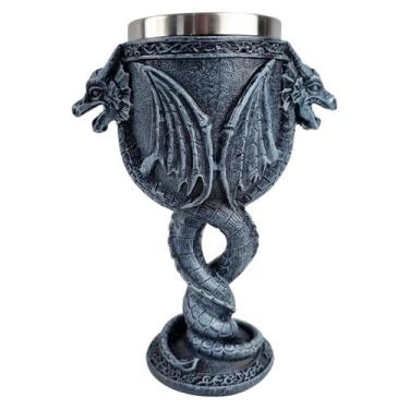 Imagem de Taça Dois Dragões Resina 180Ml 3D Em Aço Inox Decorativa - GS