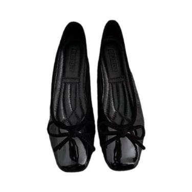 Imagem de Sapatos Femininos De Bico Quadrado Com Laço, Sola Macia, Casuais, Conf