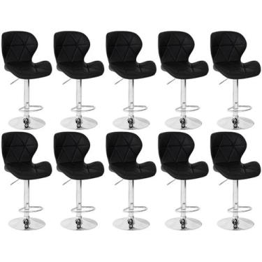 Imagem de Kit 10 Banquetas Slim Estofada Giratória com Regulagem de Altura - Pre