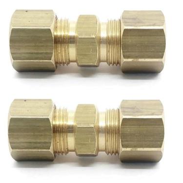 Imagem de Kit 2 União Compressão Porca Anilha 1/4a X 1/4a Tubo Cobre - ALUMEGAS