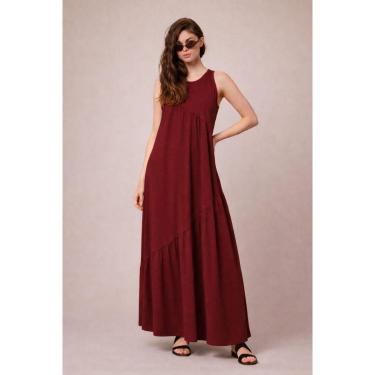 Imagem de Vestido Longo Feminino Soltinho malha algodão Aveloz Bordô-Feminino