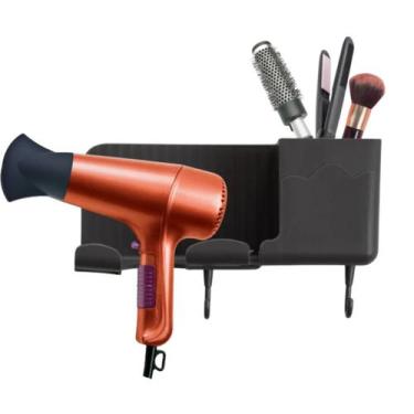 Imagem de Porta Secador Cabelo Escova Prancha Parede Adesivo Suporte COR:PRETO -