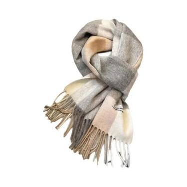 Imagem de Cachecol Amarelo Grande Com Franjas, Lã Pura Britânica, Quente Para Ho