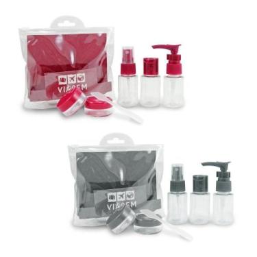 Imagem de 2 Kit De Frascos P/ Viagem De 7 Peças - Jacki Design Vinho / Cinza