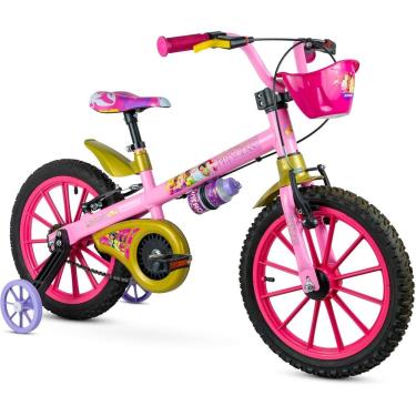 Imagem de Bicicleta Infantil Princesas Disney Aro 16 com Cestinha, Rodinhas e Selim Ajustável