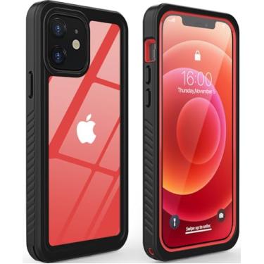 Imagem de Capa Diverbox para iPhone 12 à prova d'água, à prova de choque, poeira IP68, capa rígida integrada, protetor de tela embutido para iPhone 12, capa à prova d'água para iPhone 5,6 polegadas (vermelho)
