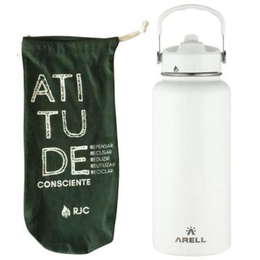 Imagem de KIT Garrafa Térmica Arell Straw Flask 946ml Inox com parede dupla e Sa