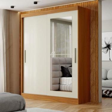 Imagem de Guarda-Roupa Solteiro Sedona 2 Portas 2 Gavetas com Espelho Flex Cinamomo/Off White - Panorama Móveis
