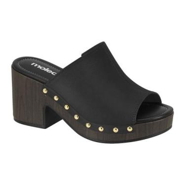Imagem de Mule Tamanco Feminino Moleca Plataforma Meia Pata Salto Alto, Preto, 3