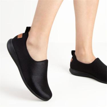 Imagem de Tênis Slip On Usaflex Elastano Leve Baixo Resistente À Água, 38, Preto