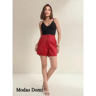 Imagem de Modas Domi Short Feminino de Cetim Cintura Alta BOLSO SOCIAL PROMOÇÃO 