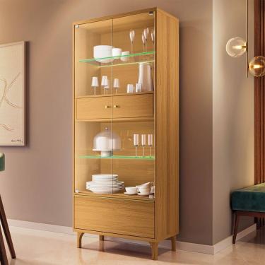 Imagem de Cristaleira Para Sala de Jantar com LED 2 Portas Vidro Lúmen B01 Cinamomo - Lyam Decor