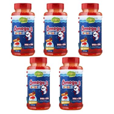 Imagem de Kit 5x Ômega 3 Kids Mastigável Cereja 5x60 cps Dha e Epa Unilife-Unissex