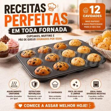 Imagem de Forma Cupcake e Pão de Queijo 12 Cavidades Aço Carbono Antiaderente Pr