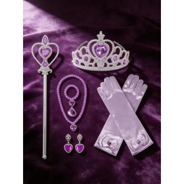 Imagem de Kit Acessórios Princesa Brinco Colar Luva Coroa Anel Varinha - Baby Pl