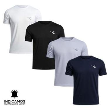 Imagem de Kit 4 Camisetas Diadora Small Logo Masculina - Branco e Preto XGG-Masculino