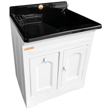 Imagem de Gabinete Tanque para Lavanderia Preto 50L Lavar Roupas Área de Serviço
