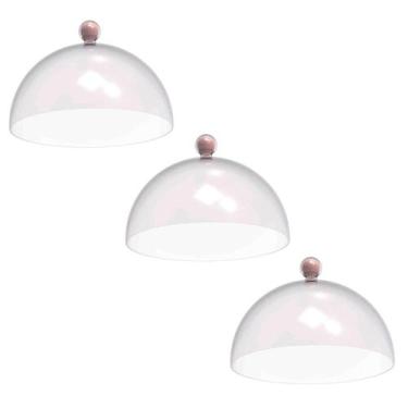 Imagem de Conjunto 3 Cúpulas para Bolo Torta Doces Plástico 30cm Rosa Padaria Ho
