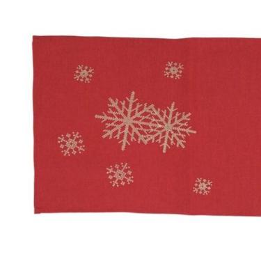 Imagem de Caminho de mesa vermelho c/ flocos de neve - 35 x 175cm - Cromus