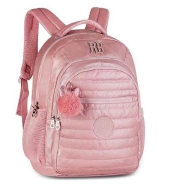 Imagem de Mochila RB com designer de tecido acetinado Rosê - PapelariaRF