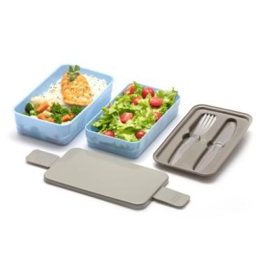 Imagem de Kit Fit Marmita Fit com Organizador Divisória Dupla Pote Talheres Garf