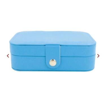 Imagem de Porta Jóias Estojo Organizador Portátil Viagem Couro Botão - Azul - Gr