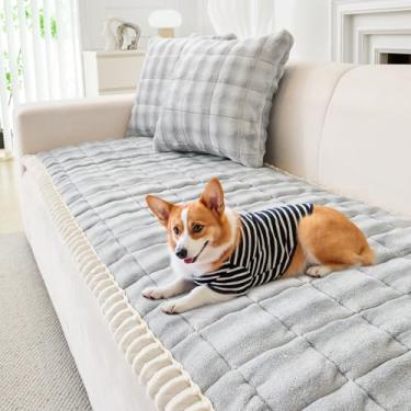 Imagem de WTHAVEN Capa de sofá para cães, lavável, felpuda, para sofá com 3 almofadas, aceita animais de estimação, capa de sofá antiderrapante (veludo leite, cinza claro, 70 x 180 cm)