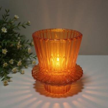 Imagem de Castiçal Decorativo Porta Vela de Vidro 7x6x6cm Âmbar Âmbar - Rufinos