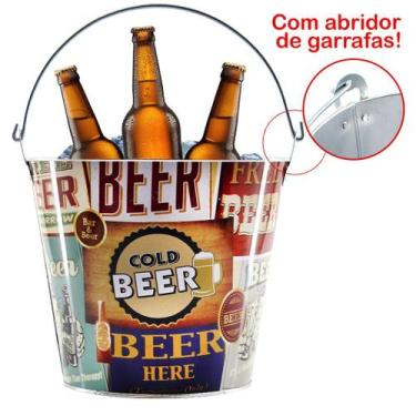 Imagem de Balde De Gelo Para Cerveja Estampado Em Metal Galvanizado Com Abridor 
