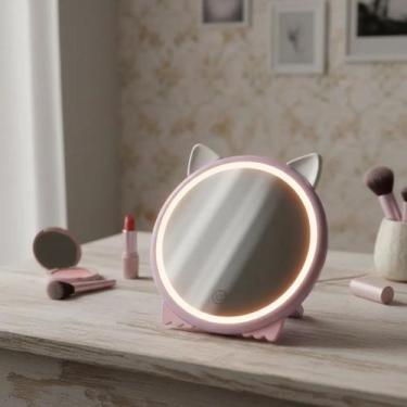 Imagem de Espelho De Mesa Com Led E Orelhinhas - Maquiagem Sem Fio Cor da moldur