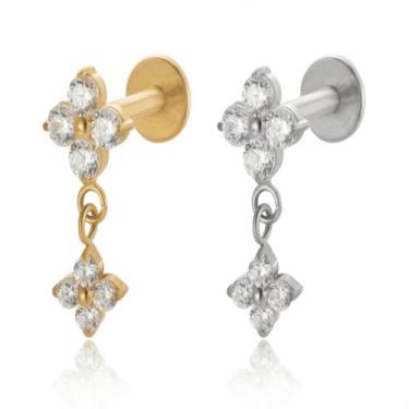 Imagem de Piercing Labret Encanto Floral Rosca Interna Titânio G23 Ouro PVD Cor: