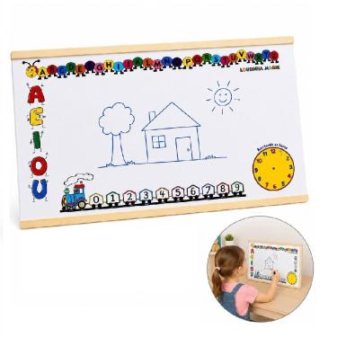 Imagem de Lousa Quadro Branco Infantil Pedagógica Educativa Mini Alfabeto Numeral Vogais Escola Lembrancinha Aprender as Horas