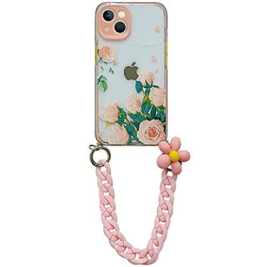 Imagem de Capa de telefone com corda de mão em flor rosa fofa para iPhone 12 13 11 Pro Max 7 8 Plus X XR XS Max Pulseira de flores rosa com capa macia transparente, DS176,1, For, iPhone7Plus