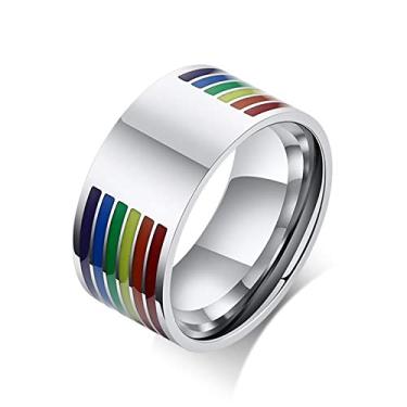 Imagem de DULLET Anel de aço inoxidável de cor preta para mulheres e homens, anel epóxi arco-íris orgulho gay joia de casamento, Metal, não conhecido