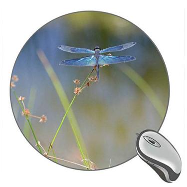 Imagem de Mouse pad redondo de borracha para jogos com fotografia macro de inseto libélula