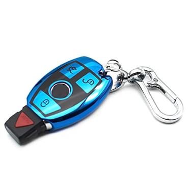 Imagem de Adequado para Mercedes Benz C E S G M CLS CLK G R Class Sprinter 300 Series Smart TPU Key Fob Capa protetora de luva sem chave, acessório para entrada de entrada, com chaveiro de metal, azul