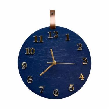 Imagem de Relógio De Parede Decorativo Moderno Azul E Dourado - Edward Clock