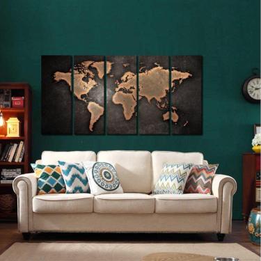 Imagem de Quadro Decorativo Mapa Mundi Retro 140x65 em tecido m01