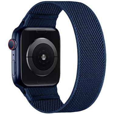 Imagem de ENJINER Pulseiras elásticas de nylon compatível com Apple Watch de 38 mm, 40 mm, 41 mm, 42 mm, 44 mm, 45 mm, 49 mm, Ultra iWatch Series 8, 7, SE, 6, 5, 4, 3, 2, 1, pulseira, esportiva, elástica, feminina, masculina, sem fivelas, fechos, azul marinho profundo 42/44/45/49 mm P