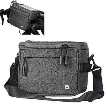 Imagem de AKT Bolsa de bicicleta à prova d'água com tela sensível ao toque Guidão Bolsa de ombro multifunções para câmera de telefone GPS, cinza