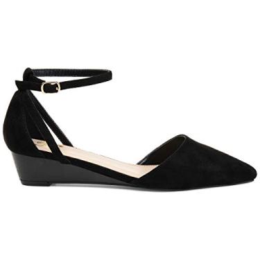 Imagem de Brinley Co. Sapato feminino bico fino tira no tornozelo prata cunha preta, 7,5 regular EUA, Preto