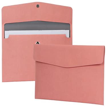 Imagem de FYY Pasta de arquivo, couro PU A4, porta-documentos, organizador de arquivos, envelope de arquivo, capa para tablet com fecho magnético para casa, escola, escritório, papelaria, rosa