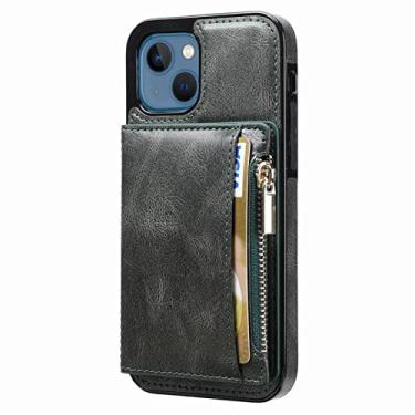 Imagem de zhouye Capa de cartão para iPhone 14/14 Pro/14 Plus/14 Pro Max, capa tipo carteira flip, à prova de choque, antiarranhões, fina, macia, TPU (poliuretano termoplástico), capa protetora de couro para celular, cinza, 14 Plus 6,7 polegadas