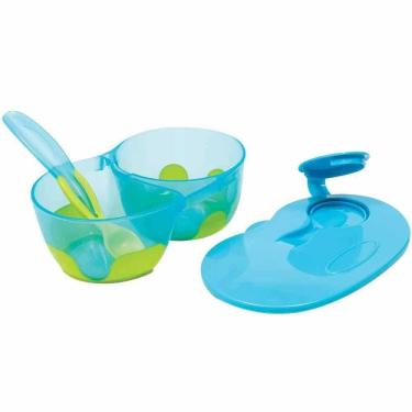 Imagem de Kit Refeição Infantil com Divisória - Bowl e Colher - 320ml - Azul - Buba