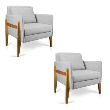 Imagem de Kit 02 Poltronas Lana Suede Base De Madeira - D`Rossi Cinza