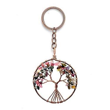 Imagem de Colar com pingente de chaveiro de árvore da vida com pedra de cristal natural feito à mão da Joya