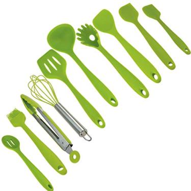 Imagem de Conjunto de 10 peças de utensílios de silicone, resistente ao calor, antiaderente, saúde de segurança, utensílios de cozinha de silicone (verde)